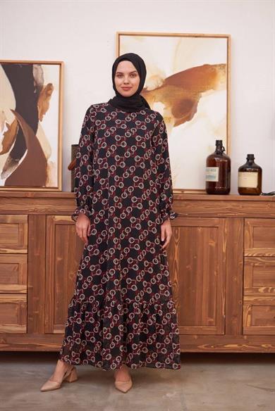 Kırmızı Şifon Kemer Detaylı Uzun Tesetür Elbise Fdl1533