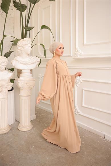 Koyu Bej Balon Kollu Oversize Ferace 5031