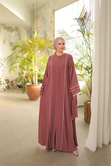 Koyu Gül Kurusu Kol Ağzı Ve Önü Çift Biyeli Ferace 5045