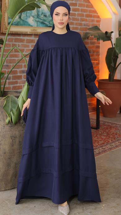 Lacivert Çift Bantlı Salaş Elbise 5069