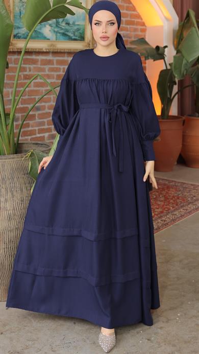 Lacivert Çift Bantlı Salaş Elbise 5069