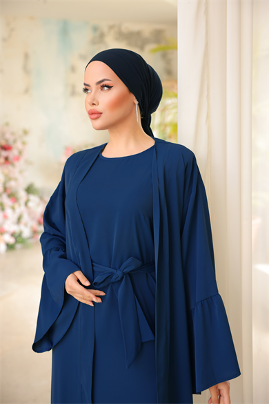 Lacivert Fırfırlı İkili Takım Abaya 5038