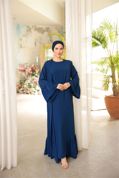 Lacivert Fırfırlı İkili Takım Abaya 5038