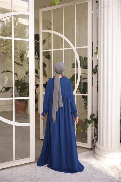 Lacivert Fırfırlı Robalı Elbise 5062