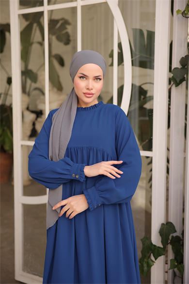 Lacivert Fırfırlı Robalı Elbise 5062