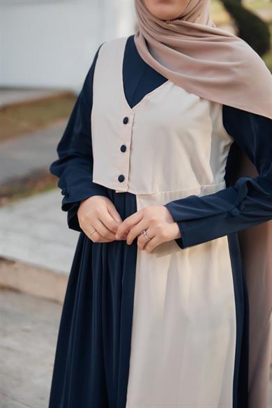 Lacivert Garnili Yelek Görünümlü Elbise 5120