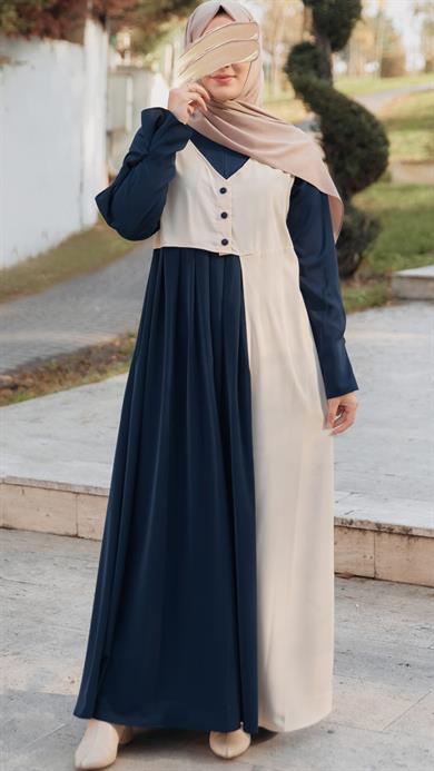 Lacivert Garnili Yelek Görünümlü Elbise 5120