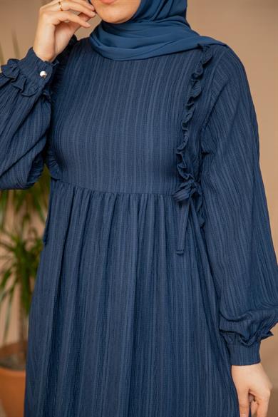 Lacivert Göğsü Fırfırlı Elbise 5131