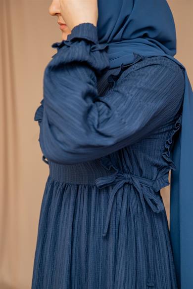 Lacivert Göğsü Fırfırlı Elbise 5131