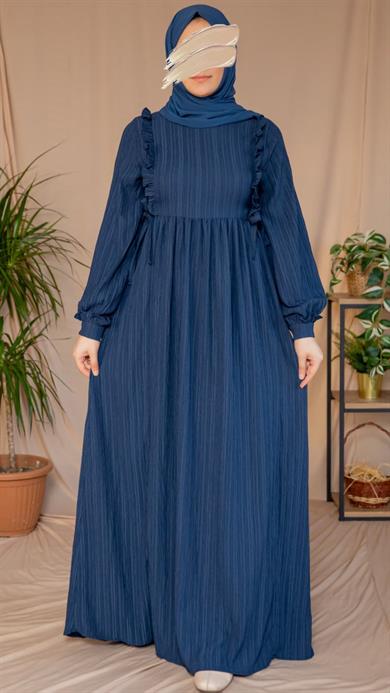 Lacivert Göğsü Fırfırlı Elbise 5131