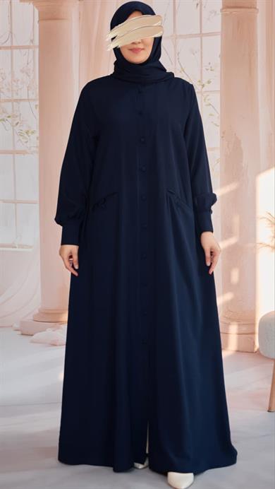 Lacivert Kaplama Düğmeli Şallı Ferace 5117