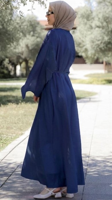 Lacivert Önü Pelerinli Oversize Elbise 5156