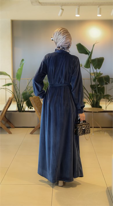 Lacivert NSR 5162 PİLELİ BOYDAN DÜĞMELİ ELBİSE