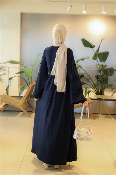 Lacivert NSR 5172 FİYONKLU KOLLUKLU ELBİSE