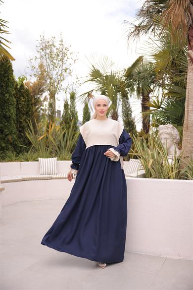 Lacivert Önlüklü Oversize Elbise 5095