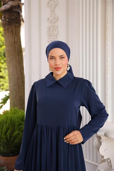 Lacivert Pelerinli Elbise 5084