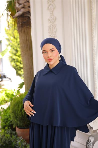Lacivert Pelerinli Elbise 5084