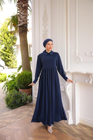 Lacivert Pelerinli Elbise 5084