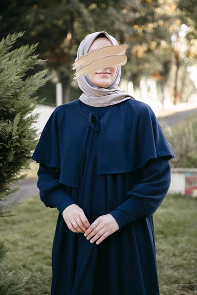 Lacivert Pelerinli Elbise 5108