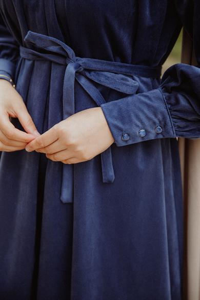 Lacivert Pileli Elbise Nsr 5111