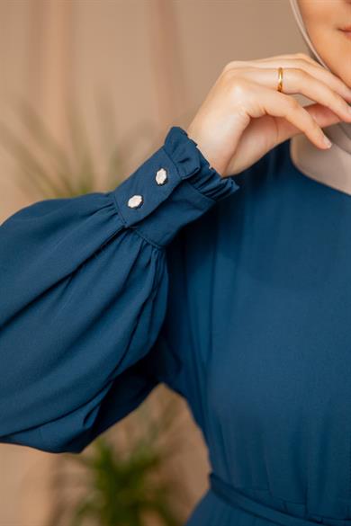 Lacivert Pliseli elbise 5129