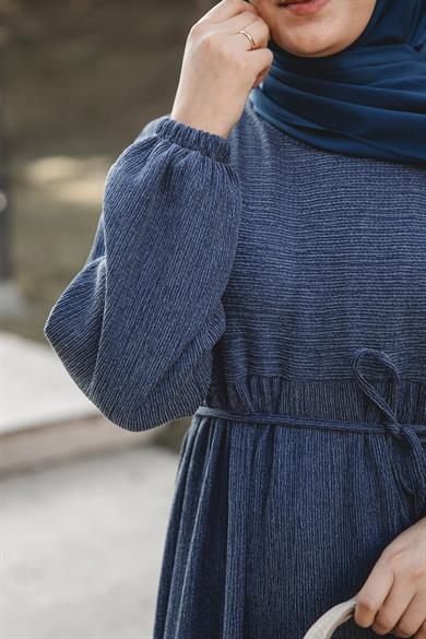 Lacivert Robalı Oversize Elbise Nsr 5110