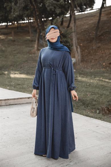 Lacivert Robalı Oversize Elbise Nsr 5110