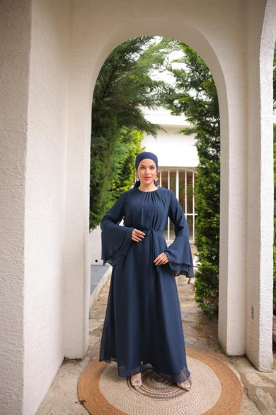 Lacivert Şifon Elbise 5088