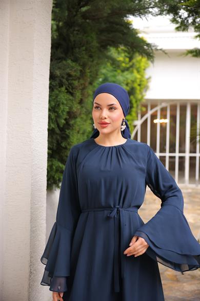 Lacivert Şifon Elbise 5088