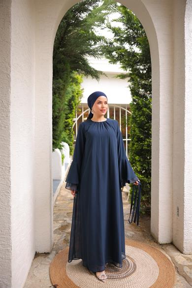 Lacivert Şifon Elbise 5088