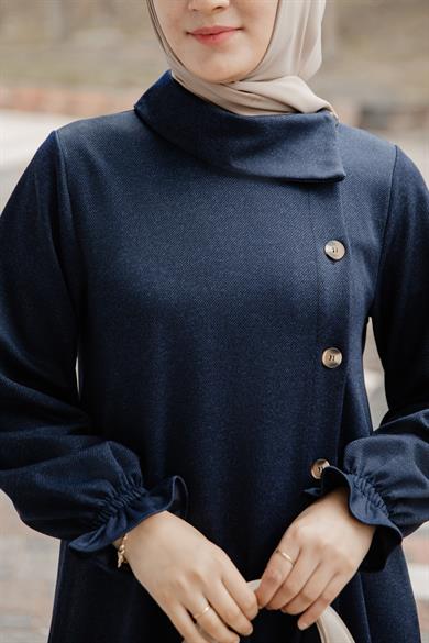 Lacivert Yandan Düğmeli Elbise Nsr 5113