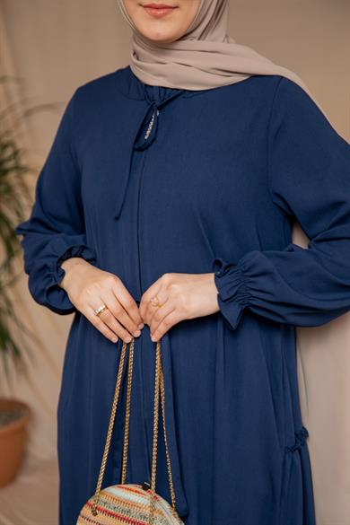 Lacivert Yanları Katlı Kroş Elbise 5123