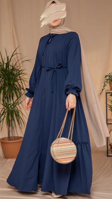 Lacivert Yanları Katlı Kroş Elbise 5123