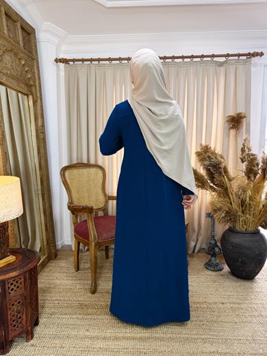 Lacivert Yarım Pat Düğmeli Örme Elbise 8064