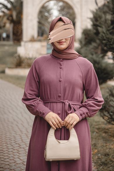 Lila Kaplama düğmeli Elbise Nsr 5107