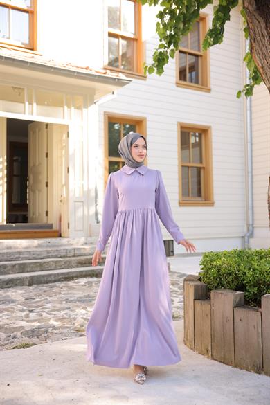 Lila Pelerinli Elbise 5084