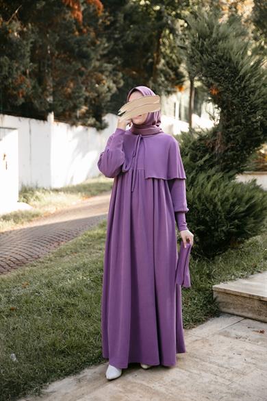 Lila Pelerinli Elbise 5108