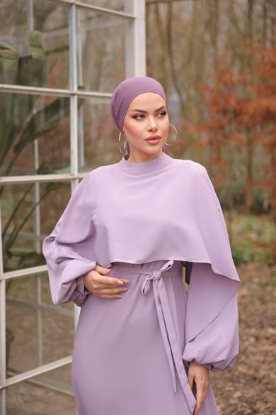 Lila Taşlı Yarasa Kol Abiye Nsr5066