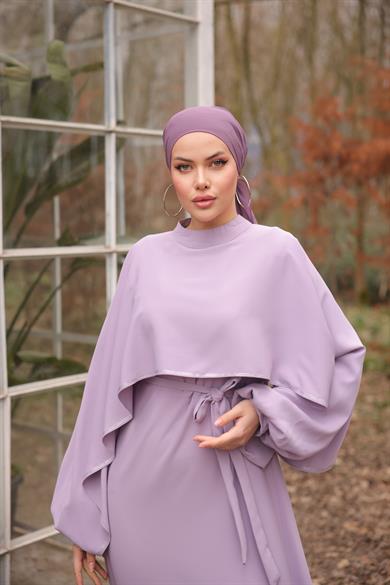 Lila Taşlı Yarasa Kol Abiye Nsr5066