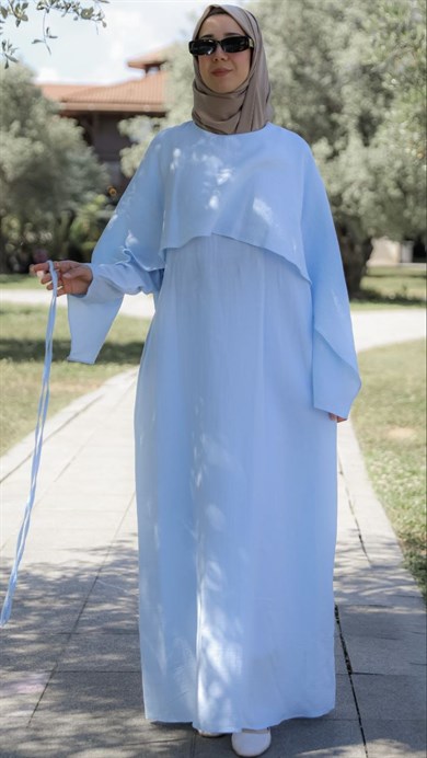 Mavi Önü Pelerinli Oversize Elbise 5156