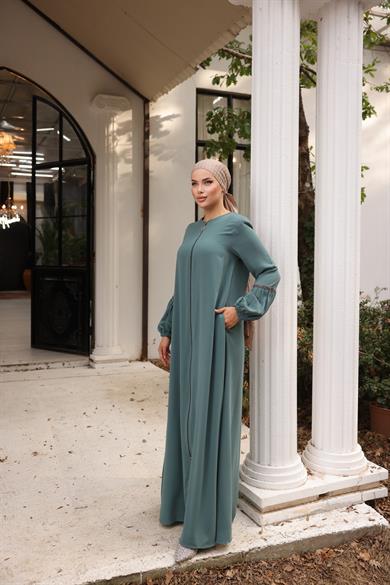 Mint Balon Kol Taşlı Ferace 5017