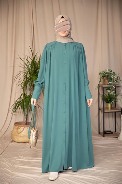 Mint Boydan Kaplama Düğmeli Ferace 5130