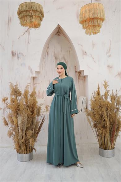 Mint Gizli Patlı Biyeli Abaya Kol Ferace 5058