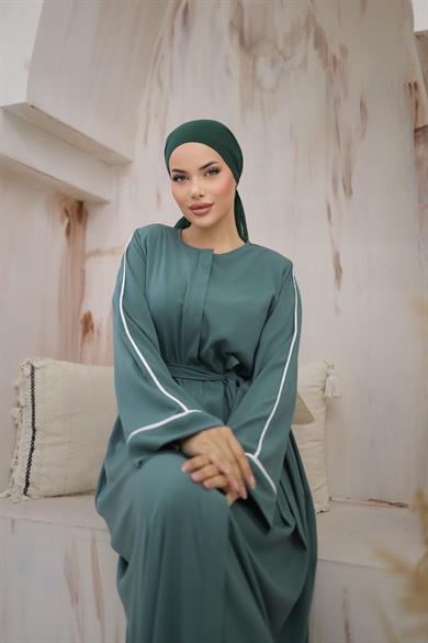 Mint Gizli Patlı Biyeli Abaya Kol Ferace 5058