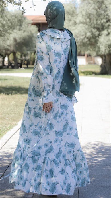 Mint Çiçekli Müslin Elbise 5155
