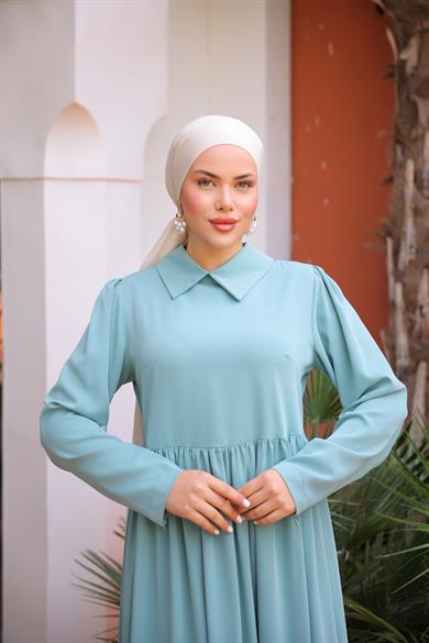 Mint Pelerinli Elbise 5084