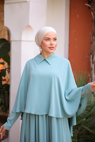 Mint Pelerinli Elbise 5084