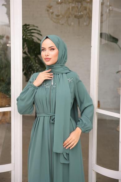 Mint Robalı Boncuklu Ferace 5016