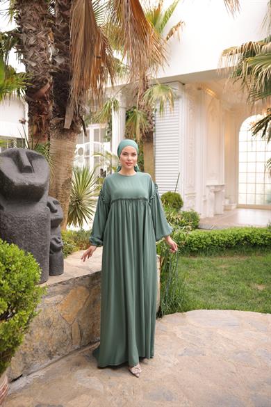 Mint Robalı Büzgülü Oversize Elbise 5093