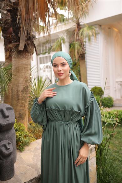 Mint Robalı Büzgülü Oversize Elbise 5093